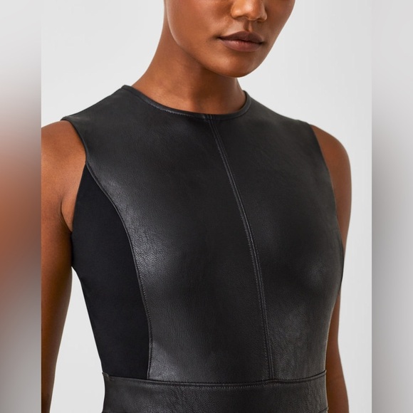 SPANX Faux Leather Sheath Dress Sleeveless Ponte Luxe Valentines Modern Black 2X - Picture 6 of 14